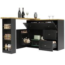 Extendable Bar Table With Storage Space - White, Kitchen Cabinet, Sideboard - Black - View 8