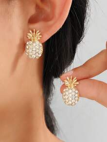 1pc Niche Design Gold Pineapple Women's Personalized Minimalist Earrings - Gold - View 1