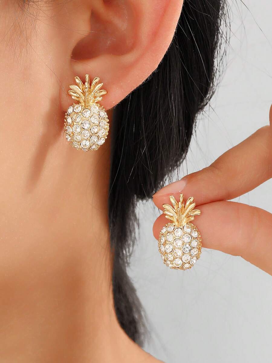1pc Niche Design Gold Pineapple Women's Personalized Minimalist Earrings - Gold - View 1
