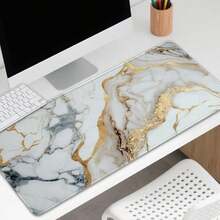 1pc White Gold Marble Extended Gaming Desk Mouse Pad, Non-Slip Rubber Base, Washable Durable Luxury Surface For PC Office, Perfect Gift For Gamers & Tech Professionals - Multicolor - View 7