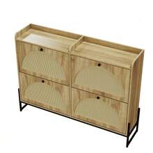 Shoe Cabinet With 4 Doors, Adjustable Shoe Rack, Narrow, Narrow Shoe Cabinet, Shoe Rack Shoe Tipper, Hallway. - 自然色 - 查看 8
