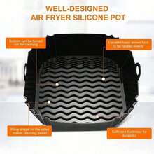2pcs Air Fryer Baking Pan Liners, Reusable Air Fryer Liners (8inch), Easy To Clean Kitchen Accessories, Black 2pcs - 查看 3