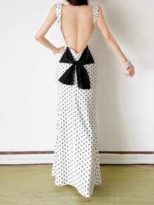 Top Dazzle Damen Ärmelloses Polka Dot Langes Cami Kleid, Elegante Träger und Rückenfreies Design für einen sexy Party Look - Weiss - Übersicht 1