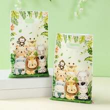 10/25Pcs Jungle Animal Handheld Gift Bags, Suitable For Birthday, Baby Shower, Gender Reveal, Safari Party Decorations, Plastic Bags For Events - Multicolor - View 6