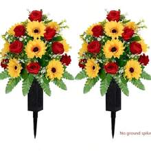 Flores Artificiais para Cemitério, Buquê Memorial para Cemitério, Flores Artificiais para Decoração de Cemitério, Arranjo Floral Resistente ao Desbotamento para Uso Externo, Adequado para Lápides, Pedras Tumulares e Cemitérios, Flores para Cemitério, Decoração de Cemitério - Multicolorido - Visão 1