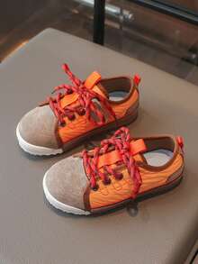 Vintage Colorblock Kids' Training Shoes, Easy On/Off Hook And Loop Closure, Perfect For Daily Outings And Outfits - Orange - View 3