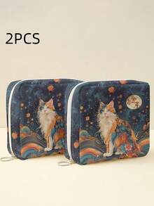 Cat Pattern Sanitary Napkin Storage Bag, Reusable Sanitary Napkin Bag, Menstrual Bag, Hygiene Bag, College Dorm, Travel Bathroom, School Use, Holiday Essential, Holiday Travel Essential, Travel Bag, Travel Accessory, Graduation Season - Multicolor - View 20
