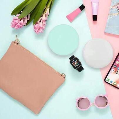 LED Folding Compact Makeup Mirror With 2X Magnification USB Rechargeable Dimmable Travel Vanity Mirror-Makeup Parfum Car School Nails Stitch Smink Halloween Nail Tech Supplies School Supply K Pop Nails Supplies Room