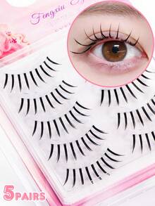 5 Pairs FENGXIU False Eyelashes, Korean Style, C Curl, 12mm Fixed Length, Full Fluffy Lash Strip For Natural Korean Eye Makeup. DIY, Save Makeup Time, Suitable For Beginners, Lightweight Realistic Eyelashes Flexible And Durable, Reusable, Perfect For Commuting, Dating, Parties, Photoshoots, Great Holiday Gift For Best Friends And Girlfriends. - Black - View 2
