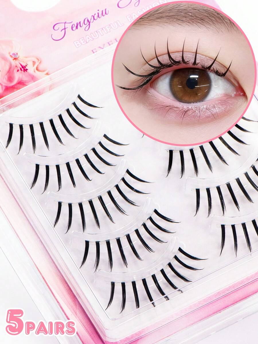 5 Pairs FENGXIU False Eyelashes, Korean Style, C Curl, 12mm Fixed Length, Full Fluffy Lash Strip For Natural Korean Eye Makeup. DIY, Save Makeup Time, Suitable For Beginners, Lightweight Realistic Eyelashes Flexible And Durable, Reusable, Perfect For Commuting, Dating, Parties, Photoshoots, Great Holiday Gift For Best Friends And Girlfriends.
