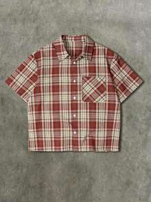 Men's And Teen Loose Fit Short Sleeve Button-Up Shirt - Hot Pink - View 5