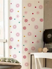 1pc Macaron Fresh Ditsy Floral Pink Flower Wall Decor Sticker, Removable Room Decoration Wall Decal For Bedroom, Living Room, Girls' Children's Room - 1PC - View 1