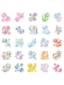 50PCS,Coloured Bubbles Mobile Phone Stickers,PET Material,Creative And Aesthetic Design Transparent Sticker,Suitable For Mobile Phone Cases, Tablets, Laptops, Suitcases, Cars, Notebooks, Handwritten Diaries, Scrapbook Supplies - 50pcs - View 2