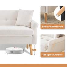 Grey 2 Seat Sofa - Modern Velvet Chenille Fabric Couch - Beige 2 Seat - View 5