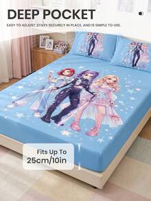 1件 K-POP 圖案床笠，床墊保護套，床單，防皺、透氣舒適，適用於所有床尺寸，適合學校宿舍床上用品，臥室裝飾，床上用品，（不含枕頭和枕套），可機洗 - 彩色 - 查看 4
