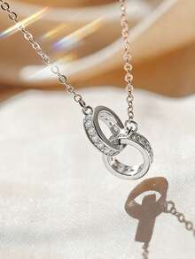 1 Stück S925 Sterling Silber Luxus Romantisches Ineinandergreifendes Ring Design Damen Halskette, Minimalistisch Elegant Tägliches Pendeln Date Vielseitige Atmosphäre Schmuck, Exquisites Urlaubsgeschenk für Freundin - Ring - Übersicht 9