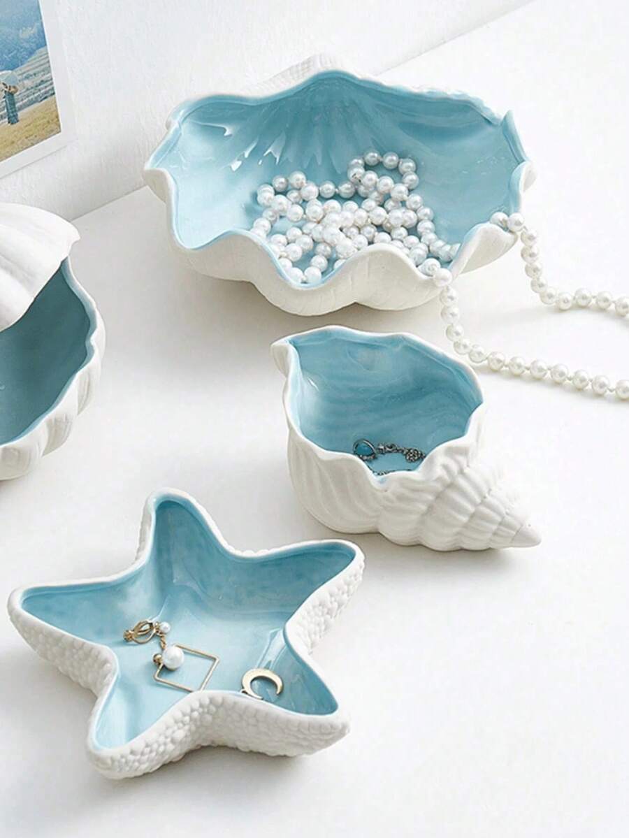1pc Starfish & Seashell Jewelry Tray And Key Bowl, Jewelry Storage Tray, Suitable For Home Living Room And Dining Room Tabletop Decor, Film And Television Shooting Props, Perfect Valentine's Day Gift - Multicolor 2 - View 1
