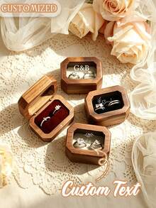 Custom Walnut Double Ring Box, Engravable Wooden Ring Holder, Wedding Ceremony Ring Box, Romantic Proposal Ring Box - Multicolor - View 1