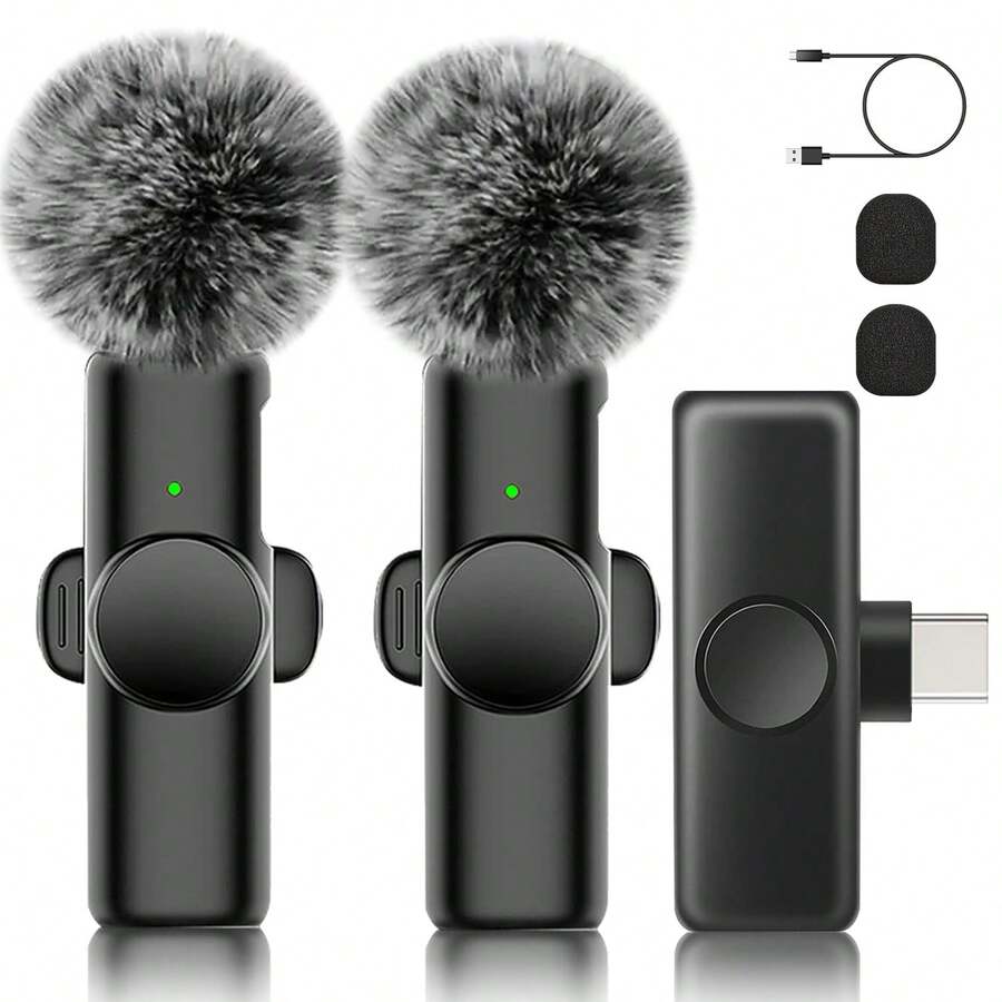 手機用無線領夾式麥克風 Type-C 插即用 2.4G 超低延遲 內建降噪晶片 適用影片錄製、採訪、播客、Vlog，50mAh 可充電電池