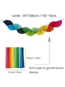 Rainbow Fan Garland Party Decor Pastel Rainbow Paper Fan Banner Colorful Party Decoration For Birthday Wedding Bridal Shower Bachelorette Baby Shower - Multicolor - View 10