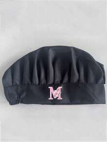 1pc Women's Satin Chef Hat, Customized Floral Initial, Adjustable Personalized Letter Kitchen Cap, Suitable For Bakery, Restaurant, Cooking Work Headwear - Multicolor - View 6