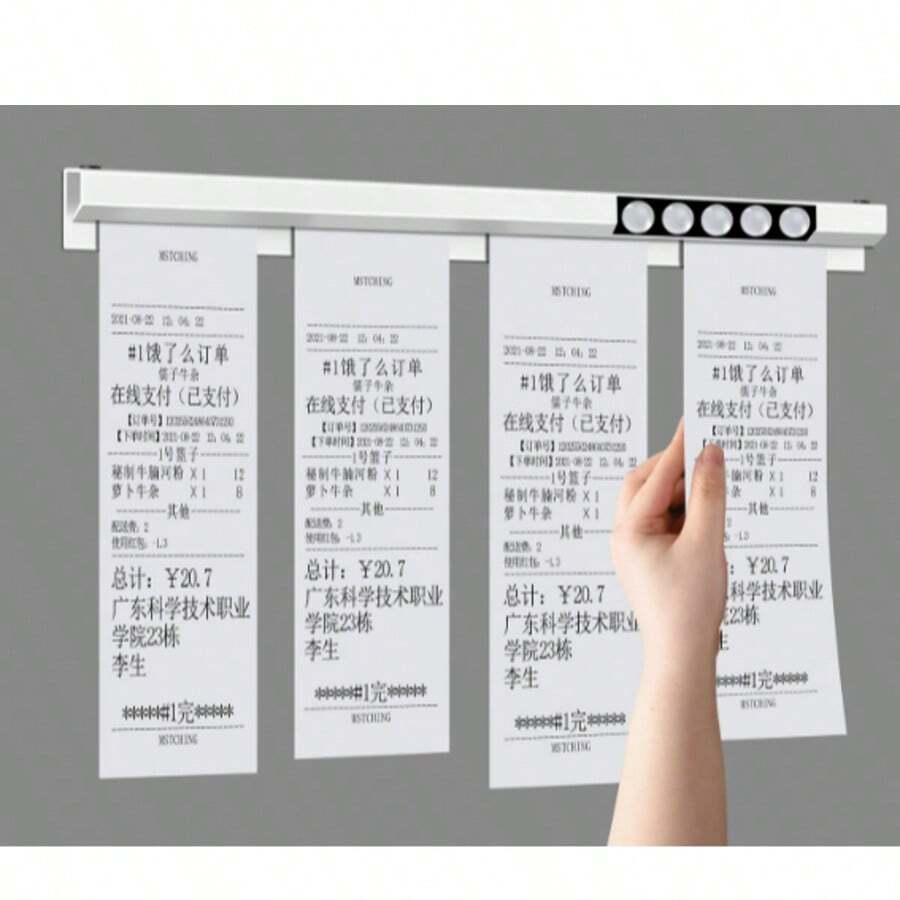 Sliding Ticket Holder, Restaurant Order Clip, Kitchen Order Clip, Wall-Mounted Takeout Receipt Organizer, Suitable For Takeout, Server Bill Clip, Suitable For Restaurant, Kitchen And Food Truck - Silver - View 1
