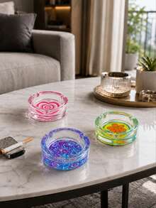 1/2Pcs Creative Colorful Glass Ashtray Set With Artistic Pattern Design, Modern Decorative Cigarette Ash Tray For Home Office Desk, Living Room Table, Patio, Bar Party Decor, Unique Smoking Accessory Gift For Men Women - Various - View 2