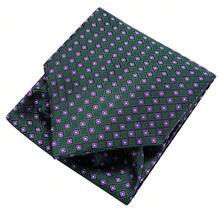 Ensemble de 5 pièces pour homme vert foncé à petits carreaux, cravate Ascot, pochette, boutons de manchette, bague, boutonnière, motif des boutons de manchette aléatoire, accessoires de costume formel pour mariage - Vert sapin - Voir 3