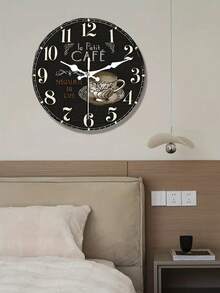 1pc 10/12 Inch Round Wooden Silent Battery Operated Wall Clock, Flat Top Design, Coffee Color, Suitable For Bathroom, Kitchen, Living Room, Bedroom Decor - 1PC - View 4