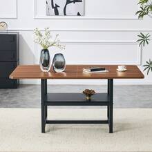 Rectangle Dining Table Industrial Style Walnut Finish, Seats 4-6 People, With Shelf And Black Metal - 黑胡桃木 - 查看 5