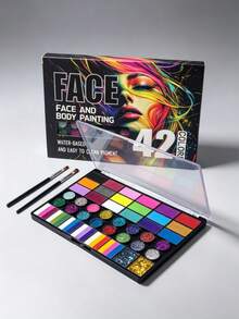 Conjunto de Pintura Corporal & Pintura Facial, Kit de Maquiagem de Pintura Facial Profissional com 42 Cores, Paleta de Pintura Facial Ativada por Água, Inclui Pincéis & Pedras Preciosas, Adequado para Festa, Halloween, Natal, Pintura do Dia Nacional Saudita (36 Cores Sólidas + 8 Cores Gradientes) - Multicolorido - Visão 7