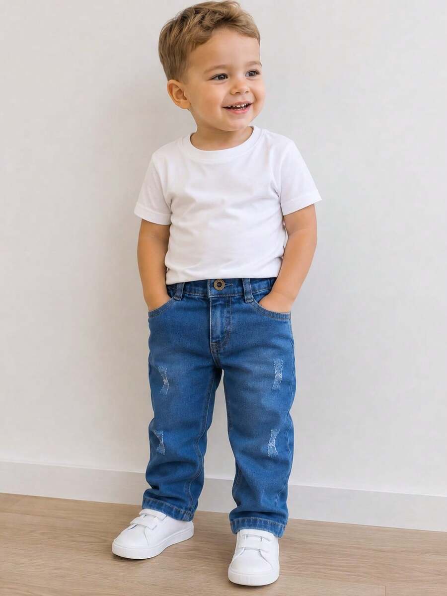 Calça Jeans Infantil bebê Meninos 1 2 3 anos BÁSICA Barra Comprida Igreja Passeio Culto Creche Dia a dia AL