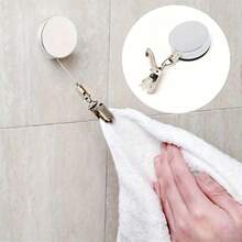 1 pieza Clip retráctil para toalla sin taladro, llavero retráctil anti-pérdida, toallero retráctil automático, clip fuerte con rebote automático, organizador ajustable para baño y cocina, apto para uso en el hogar y hotel. - Abrazadera telescópica - Ver 2