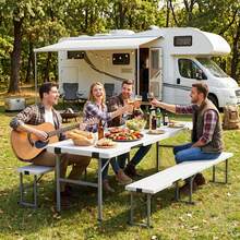 6FT Folding Picnic Table Set With Benches, All-In-One Carry Case Design, Seats 6-8, Heavy Duty HDPE & Steel Construction, Portable For Camping Picnic Party, White - Multicolor - View 2