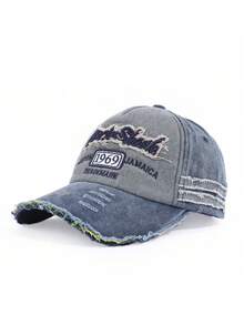 1 pieza Gorra de béisbol casual unisex vintage desgastada lavada y rasgada, adecuada para uso diario - Gris azul A - Ver 5