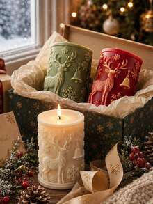 1pc 3D Reindeer Bell Snowflake Cylinder Silicone Candle Mold, All-Around Embossed Reindeer Bell + Large And Small Snowflake Column Style, Flexible, Heat-Resistant, Non-Stick, Easy Release, Reusable, Suitable For Aromatherapy Candles, Plaster, Clay, Cement, Epoxy Resin Casting, Winter Christmas Window Sill Decor, Holiday Handmade Gift Making Mold - Silicone Mold - View 4