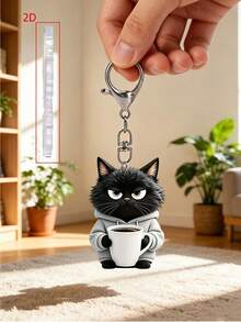 2D Flat Black Cat Holding Water Cup Pattern Keychain, Cute Pet Cat Keychain, Beautiful Fashionable Key Ring Wallet Handbag Decoration, Fashionable Cat Party Keychain, Novel Acrylic Design Key Ring Decoration, Durable And Lightweight, Suitable For Car Keychain, Phone Keychain, Backpack And Wallet Keychain Decoration - Can Be Used As Birthday Gift, Pet Lover Keychain Car Key Bag Pendant - One Size Fits All - View 6