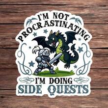1/2/5pcs Funny Gamer Knight Dragon Vinyl Stickers,"I'm Not Procrastinating I'm Doing Side Quests",Cute Cartoon Medieval Warrior Dragon,Suitable For Laptop,Water Bottle,Notebook,Phone Case,Car Window - A - View 8