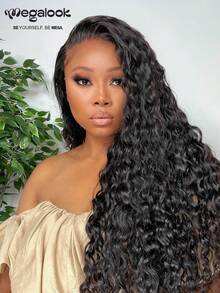 MEGALOOK 13x6 Glueless Lace Front Wavy Water Ripple Natural Color 100% Human Hair Wig, Breathable Cap With Drawstring, Pre-Cut Pre-Plucked Natural Hairline, Pre-Bleached Knots, Suitable For Women Beginners - SNatural - View 2