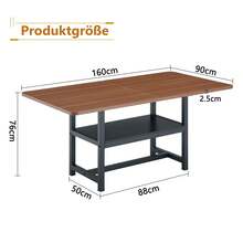 Rectangle Dining Table Industrial Style Walnut Finish, Seats 4-6 People, With Shelf And Black Metal - 黑胡桃木 - 查看 3