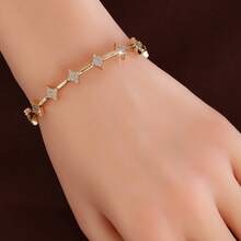 1pc Minimalist Four-Pointed Star Arrangement Design Cubic Zirconia Inlaid Women Bracelet - Multicolor - View 7