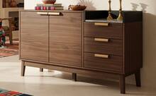 Living Room Sideboard In Oak Decor - Marble Effect Top + 3 Drawers & Double Door Cabinet - 深色橡木 - 查看 2