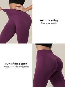 TimeOff Women's 1pc Solid Color Tummy Control Butt Lifting Slimming Sports Mid-Length Shorts - Purple - View 4