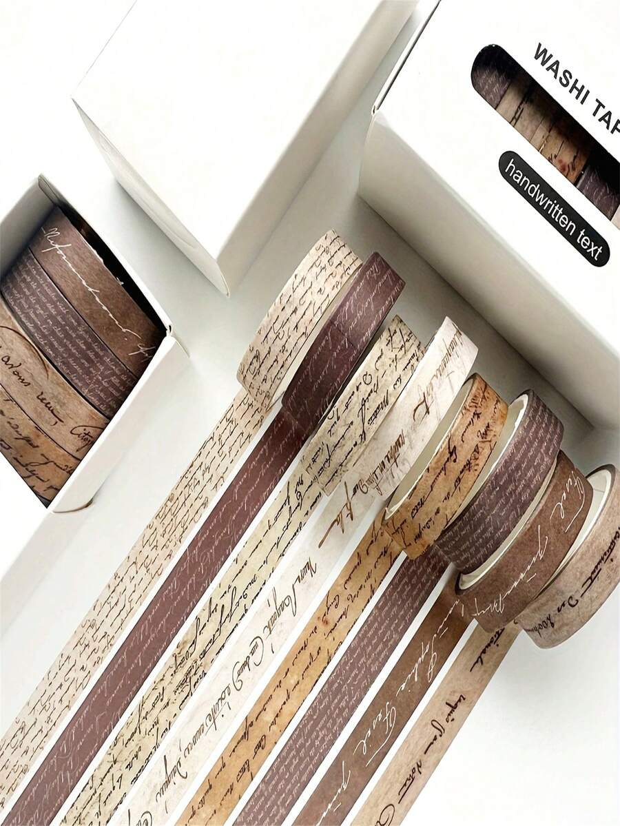 Vintage-Style Box Of 8 Rolls Of Washi Tape, Plaid Journal Tape, Small Floral Journal Tape, And Decorative Material Stickers - View 1