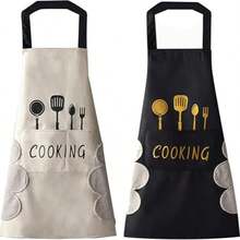Delantal de cocina para mujer con bolsillos para secarse las manos, bolsillo grande, impermeable, ideal para cocinar y hornear, ideal para chef, jardinero, panadero, florista, pintor, barista, uniformes y utensilios de cocina. Delantal estampado en blanco y negro. - Blanco y Negro - Ver 8