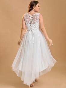 Women Plus Size Elegant Solid Color Patchwork Retro Mesh Wedding Dresses Bridal Event Bachelorette Bridal Shower Brunch Engagement Honeymoon Party - White - View 4