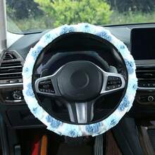 1pc Women's Short Plush Steering Wheel Cover, Warm Jacquard Floral Fuzzy Steering Wheel Cover - Multicolor - View 6