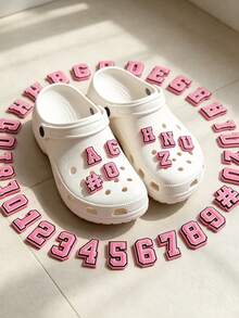 Random Style 20pcs/40pcs Pink Letter & Number Shoe Charms, Classic Fashion Unisex Shoe Accessories For Shoes/Clothes Decoration - Multicolor - View 3