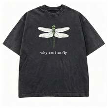 100% Cotton Geographic Inspired Dragonfly Graphic Baby T Shirt For Men And Women |  Exquisite Design |  Loose And Comfortable | Shirts Y2k - 水洗黑色 - 查看 17