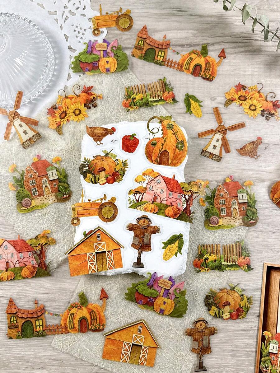 1 Pack 30pcs Vintage Autumn Farm Stickers For Planner DIY Collage Decoration Photo Album Scrapbook Journal - Autumn Harvest Handmade - View 1